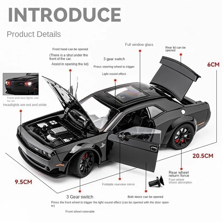 Dodge Challenger SRT Demon V8 1:18 diecast scale model car - Big Size