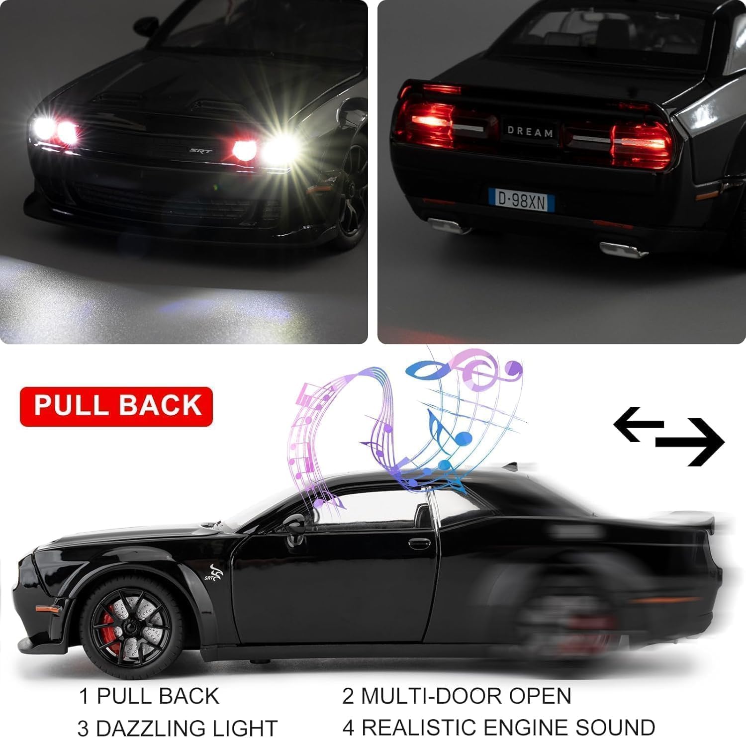 Dodge Challenger SRT Demon V8 1:18 diecast scale model car - Big Size