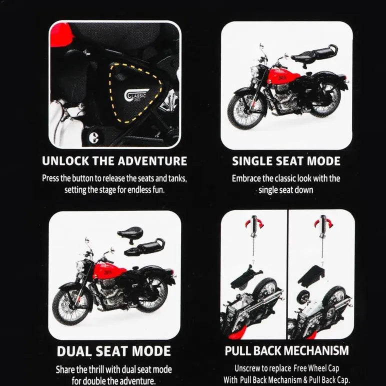 Royal Bullet 1:15 Scale Diecast Bike Model Bullet Miniature Motorcycle Pullback